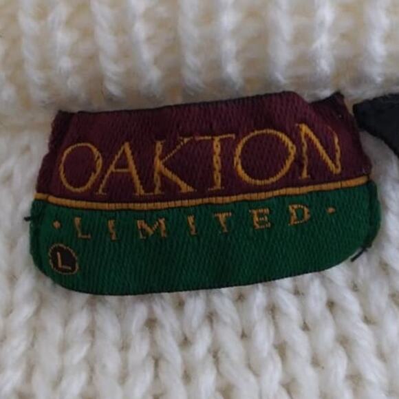 Vintage Oakton Cream & Gray Diamond Accent  Grandma Sweater Sz Large - Picture 3 of 4